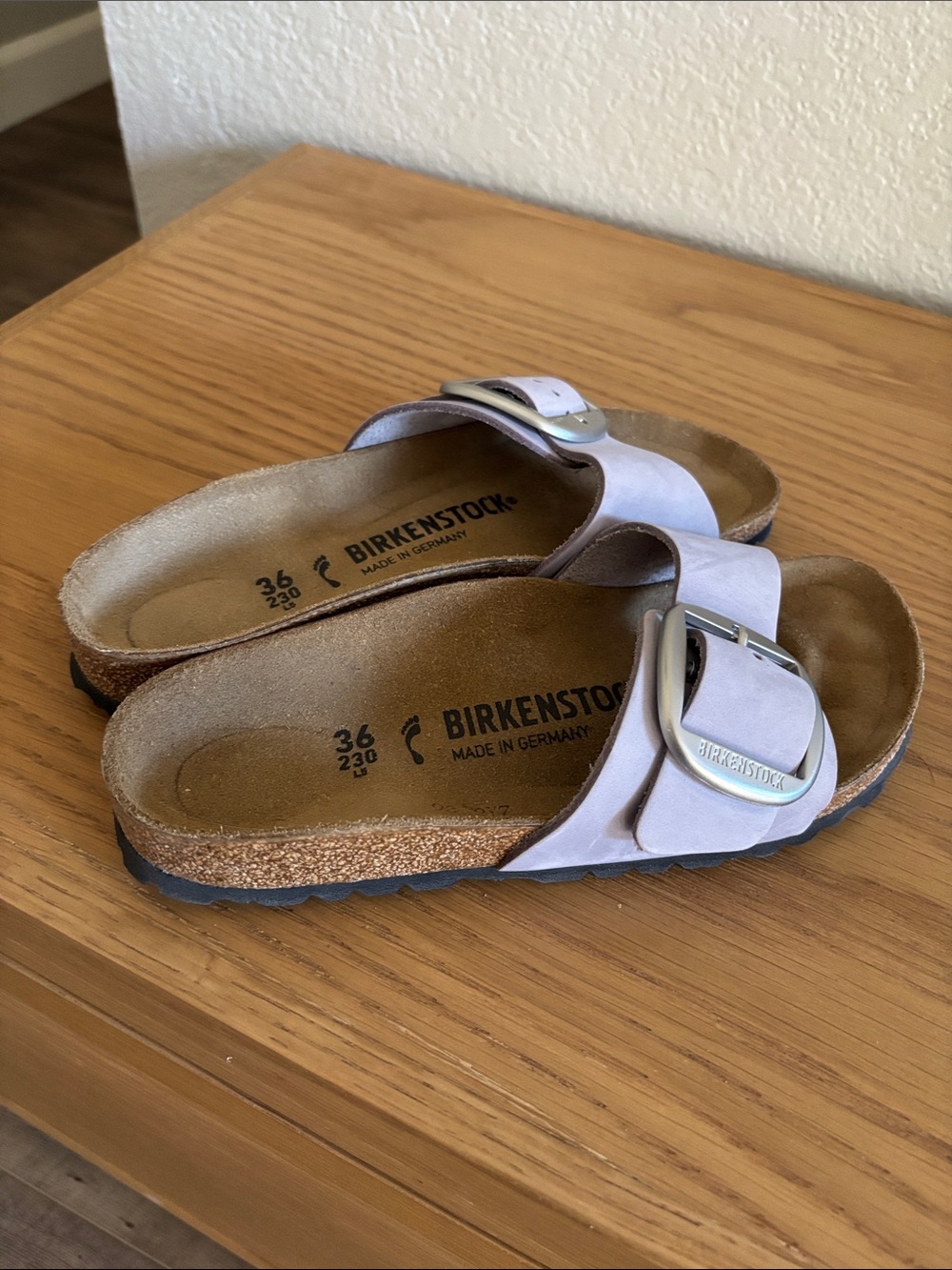 Birkenstock Single Strap Slide Sandals in Light Lavender